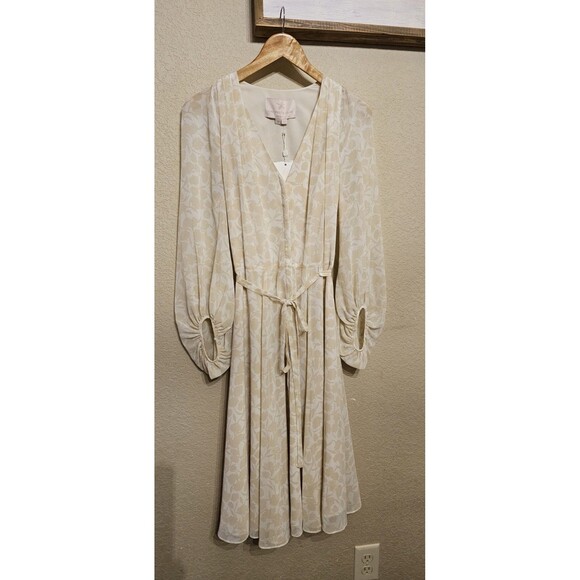 NWT Gal Meets Glam Esther Long Sleeve Midi Dress Cream Combo Print Size 12 - Picture 3 of 9